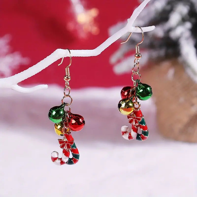New Christmas earrings female creative personality straight spiral star Christmas tree bell earrings
