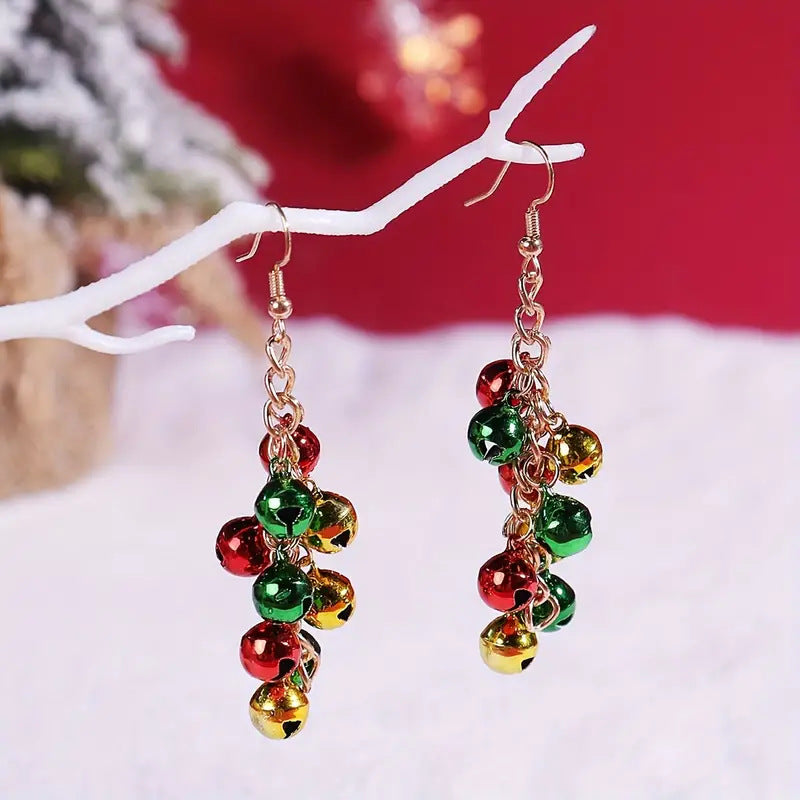 New Christmas earrings female creative personality straight spiral star Christmas tree bell earrings