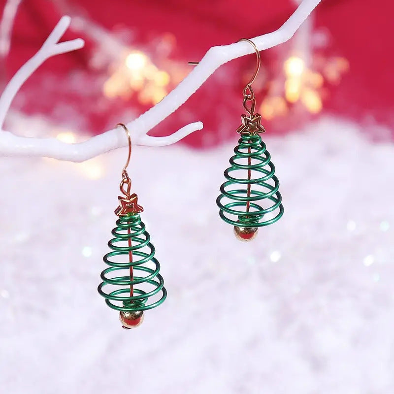 New Christmas earrings female creative personality straight spiral star Christmas tree bell earrings