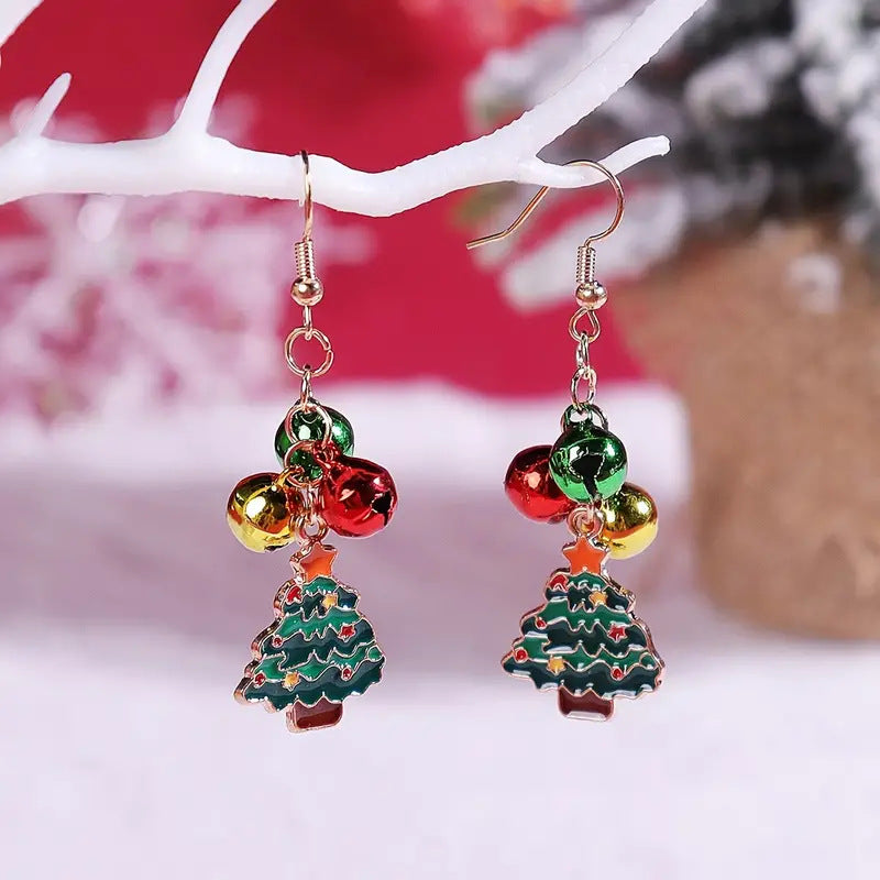 New Christmas earrings female creative personality straight spiral star Christmas tree bell earrings