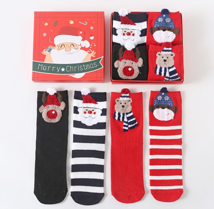 Boxed Christmas stockings ladies cartoon three-dimensional Christmas gift box old man sweet beautiful women socks medium tube red socks