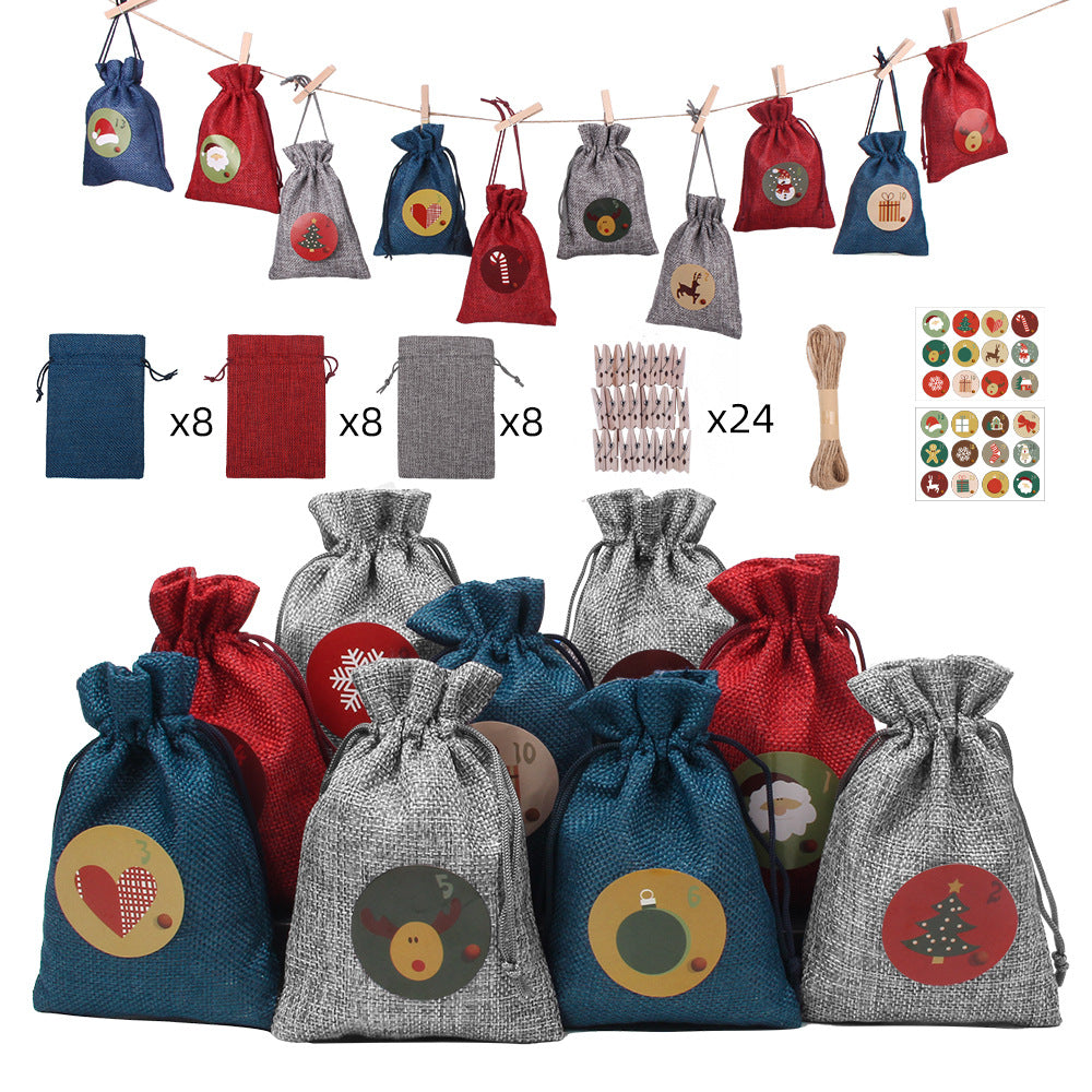 Linen Christmas Bag Candy Packaging Bag Christmas Advent Calendar 24 Colors Christmas Gift Bag Storage Set