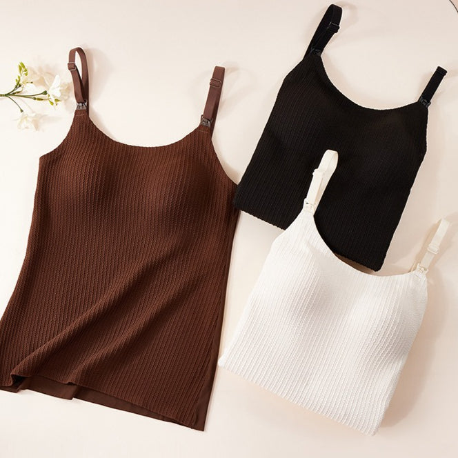 Nursing Camisole Bra - Thermal Velvet Breastfeeding Tank Top with Built-in Support