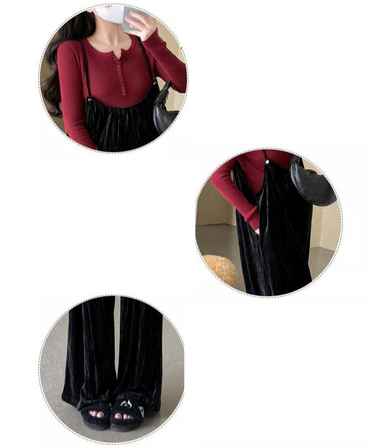 Knitted top + velvet overalls, maternity suit