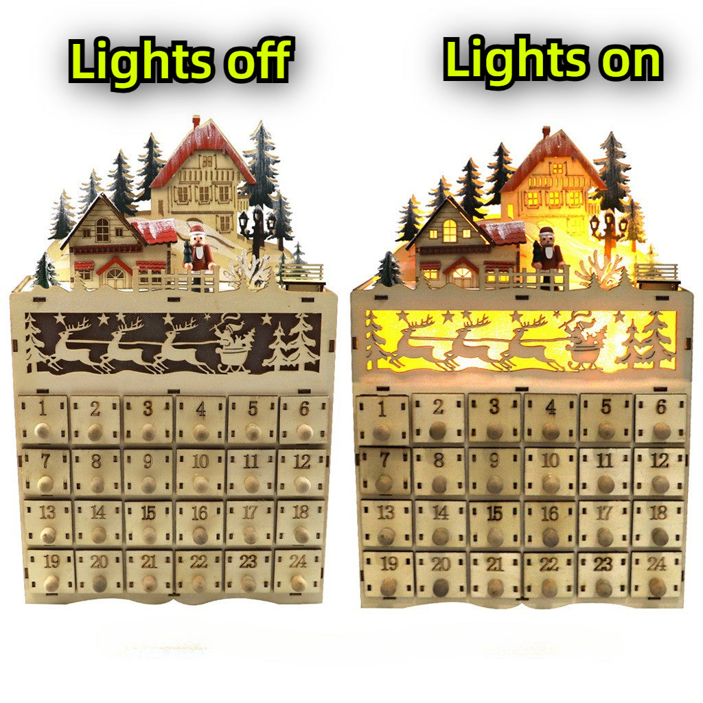 Creative Christmas decoration LED lights 24 days countdown calendar ornament, wooden Christmas gift handicraft ornament