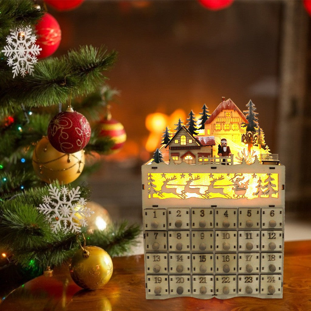 Creative Christmas decoration LED lights 24 days countdown calendar ornament, wooden Christmas gift handicraft ornament