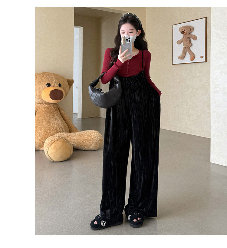 Knitted top + velvet overalls, maternity suit