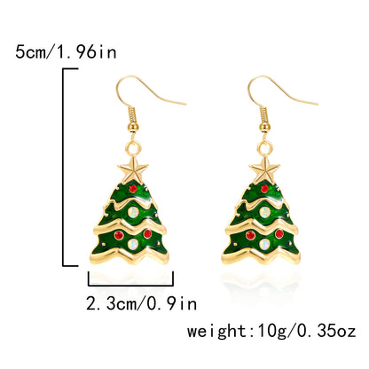 Diamond Christmas tree bow garland bell pendant earrings personalized asymmetrical Christmas earrings