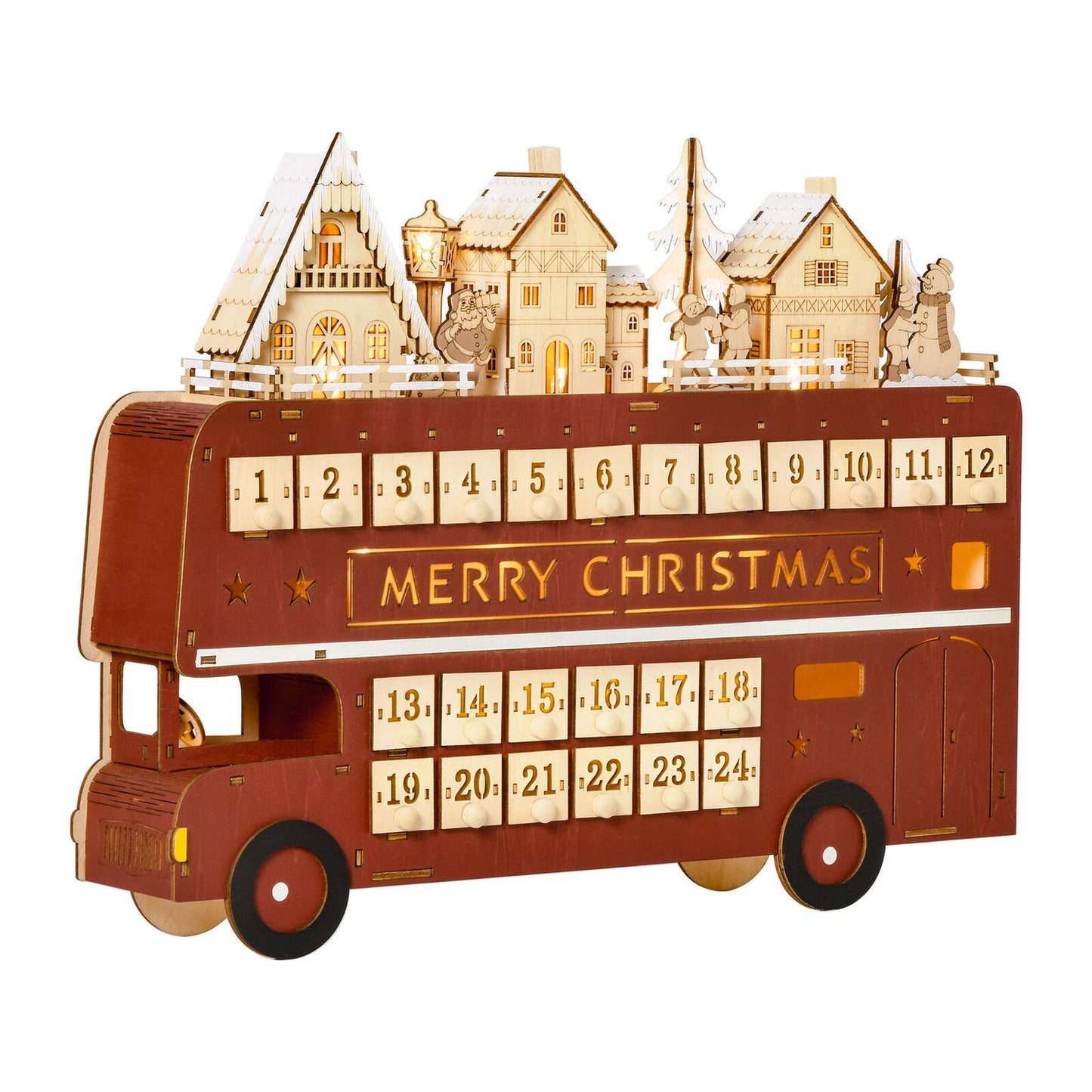 Christmas Gifts Big Bus Tabletop Decoration Christmas Train House Wooden Countdown Drawer Calendar Ornament