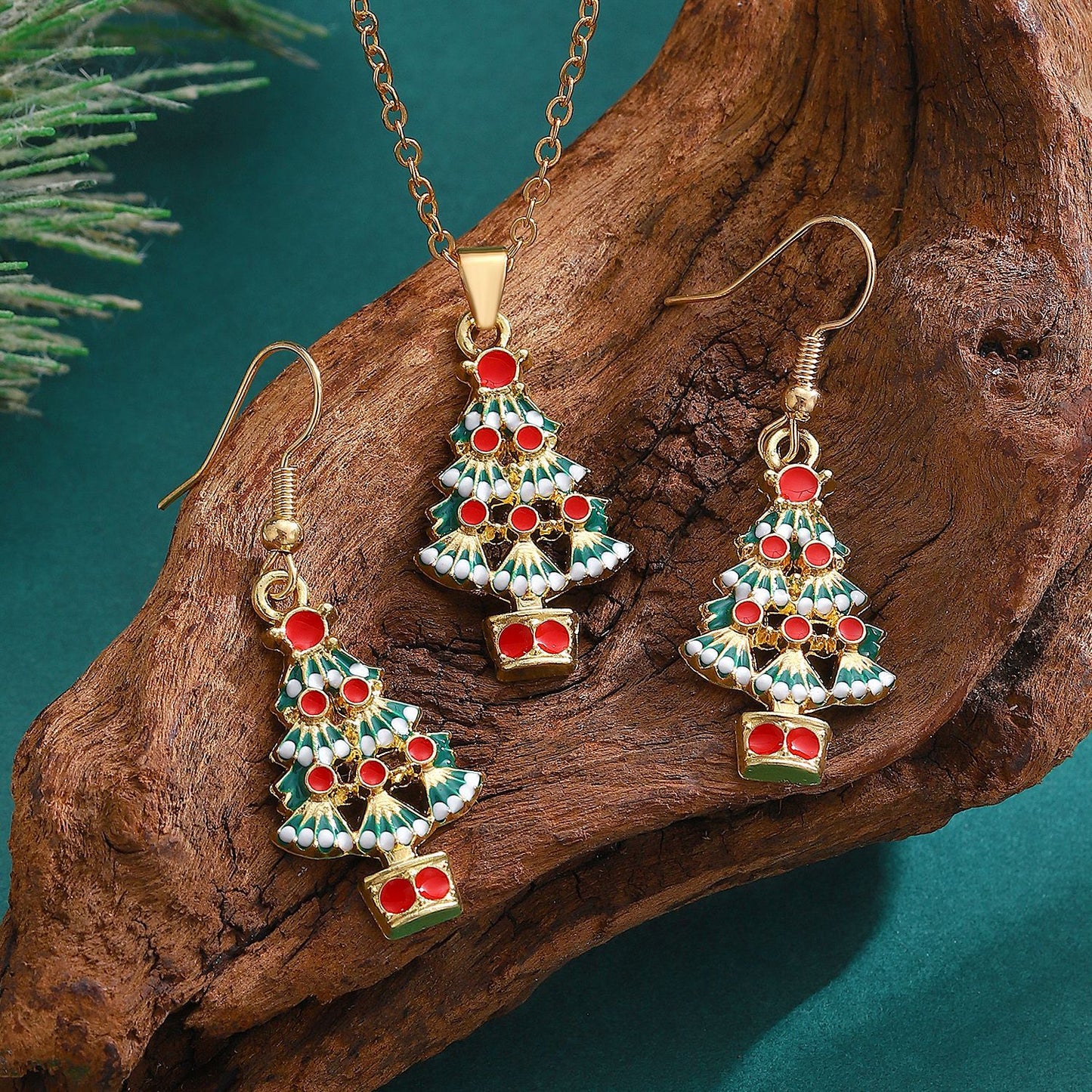 Christmas tree necklace Christmas ornaments Elk socks Santa snowman necklace earrings set