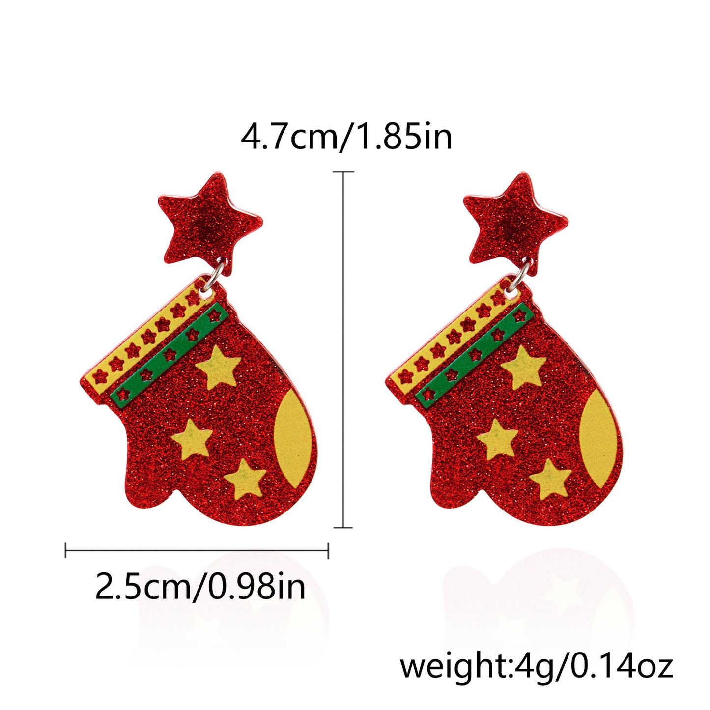 Christmas sparkle print earrings fashion red Christmas gloves gift bag acrylic earrings