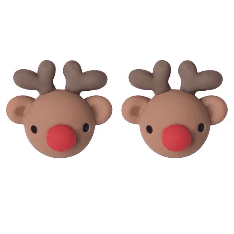 Christmas Earrings~ Cute Santa Elk Resin Earrings Female Sweet Snowman Earrings Ear Clips