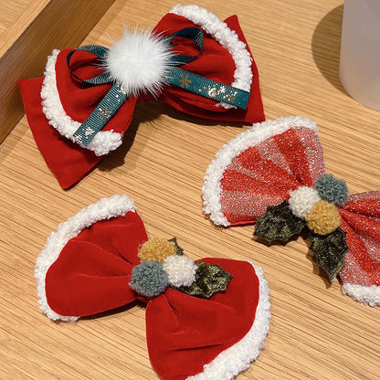 Big Red Bow Hairball Hair Accessories Christmas Ornaments Hairpin Princess Christmas Hairpin Headgear