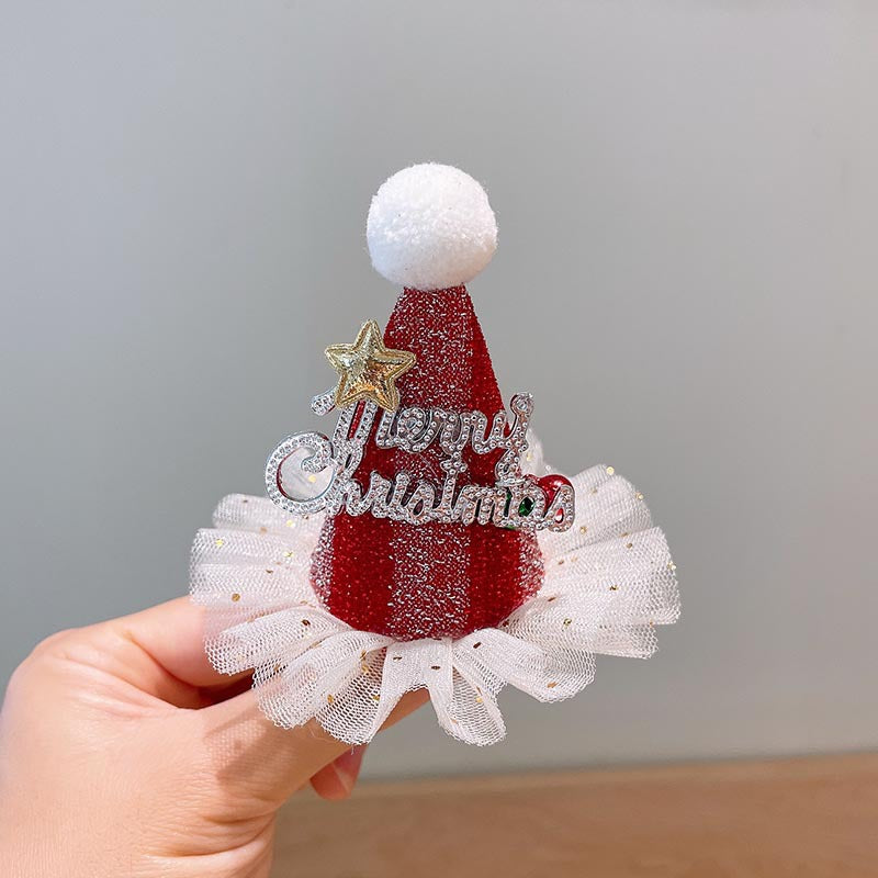 Red cute Christmas hat headband plush hairpin super cute bow hairpin new Korean Christmas headgear