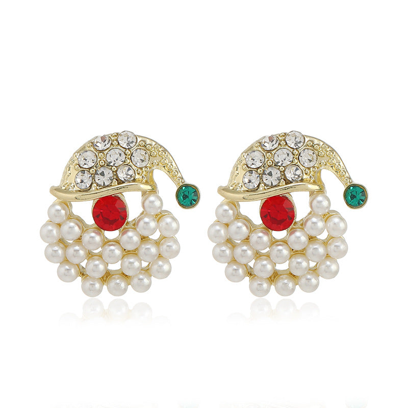 New Christmas Earrings Alloy Diamond Set Pearl Elk Snowflake Bells Earrings Earrings Women