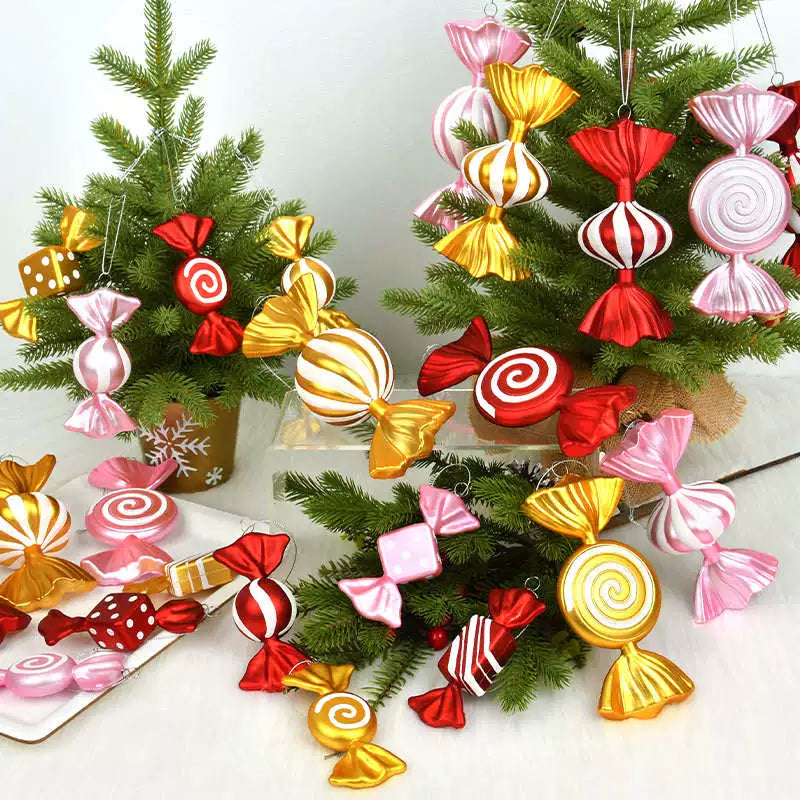 Christmas decoration dopamine candy pendant gold pink plastic painted candy Christmas tree arrangement pendant hanging