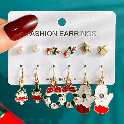 Christmas Earrings Dripping Oil Santa Claus Christmas Tree Elk Set Christmas Party Ornaments Christmas Earrings Girl