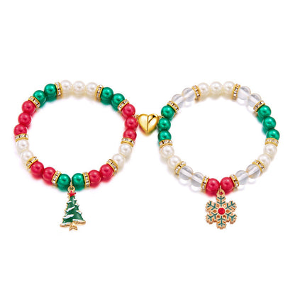 New Christmas couple bracelet fashionable versatile Christmas tree snowflake pendant magnetic bracelet wholesale