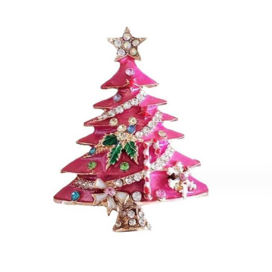 New Christmas Brooch Enamel Diamond Christmas Tree Oil Drop Rhinestone Pin Autumn and Winter Sweater Suit Accessories