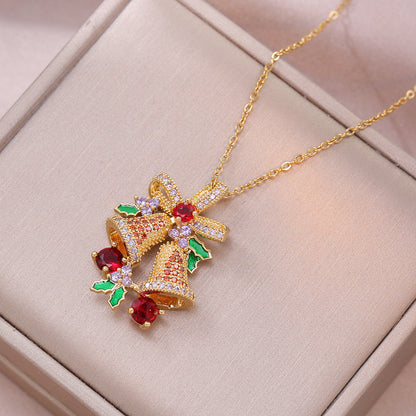 Necklace women's copper inlaid zirconium plated real gold hollow wishing Christmas tree pendant fashion temperament Christmas necklace