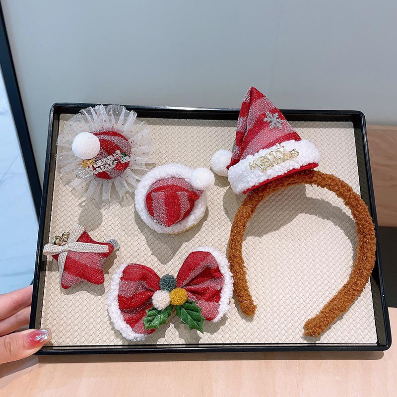 Red cute Christmas hat headband plush hairpin super cute bow hairpin new Korean Christmas headgear