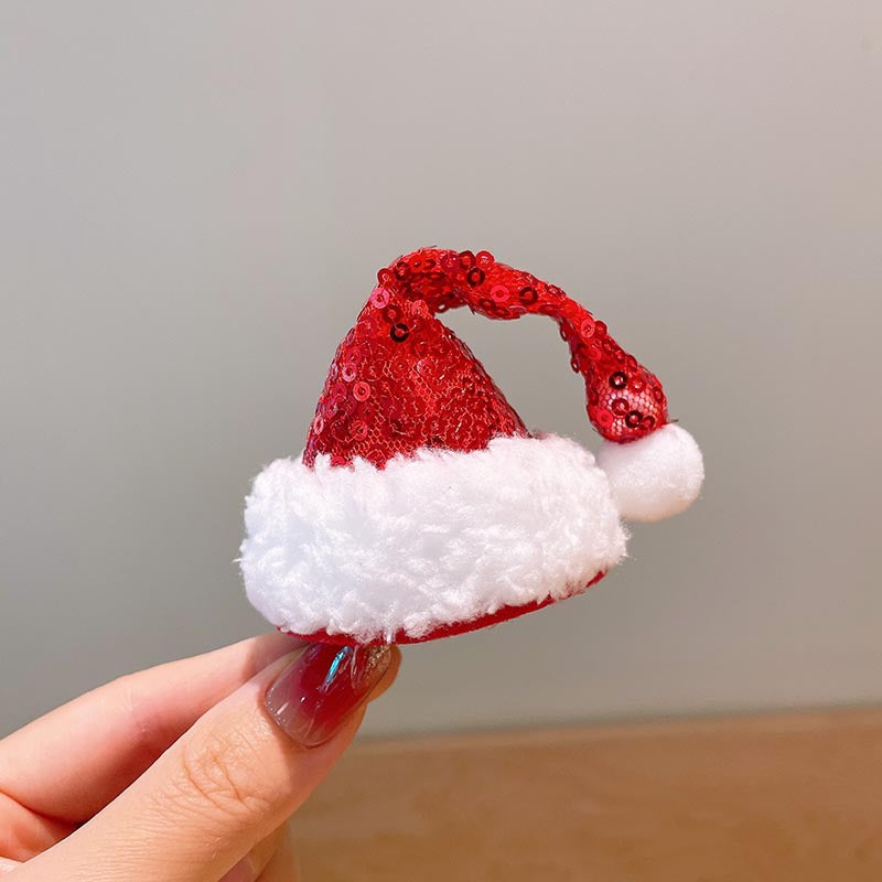 Red cute Christmas hat headband plush hairpin super cute bow hairpin new Korean Christmas headgear