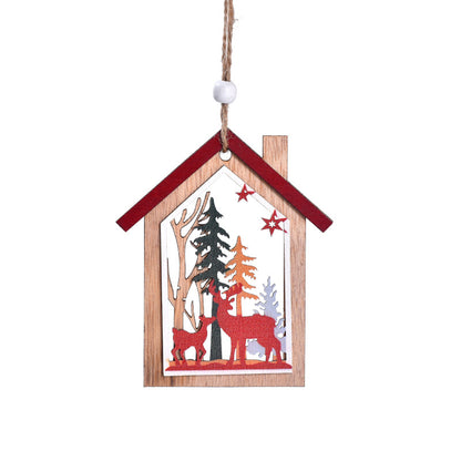 Christmas decoration Christmas tree old man snowman deer wooden hollow house pendant wooden print Christmas tree