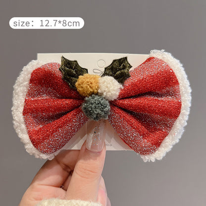 Big Red Bow Hairball Hair Accessories Christmas Ornaments Hairpin Princess Christmas Hairpin Headgear