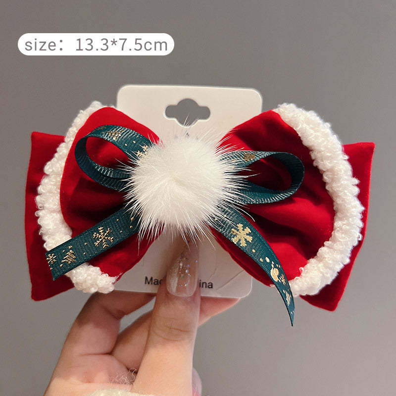 Big Red Bow Hairball Hair Accessories Christmas Ornaments Hairpin Princess Christmas Hairpin Headgear