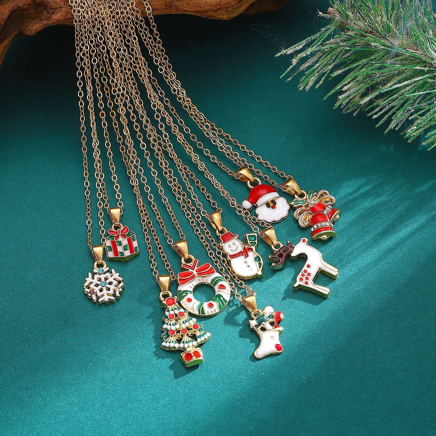 Christmas tree necklace Christmas ornaments Elk socks Santa snowman necklace earrings set