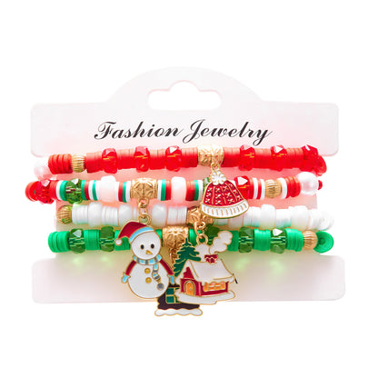 Christmas Day colorful woven Santa Claus Elk gloves soft pottery combination bracelet Christmas set