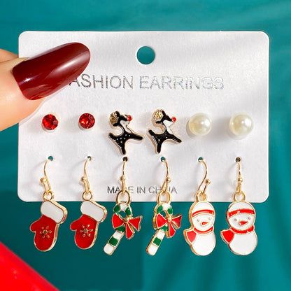 Christmas Earrings Dripping Oil Santa Claus Christmas Tree Elk Set Christmas Party Ornaments Christmas Earrings Girl