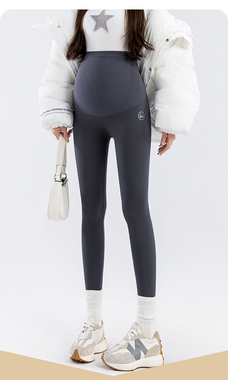 Maternity leggings shark pants spring, autumn and winter new velvet thickened outer wear large size high elastic belly support pants autumn wear
