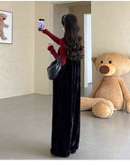 Knitted top + velvet overalls, maternity suit