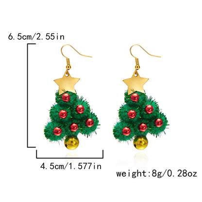 Diamond Christmas tree bow garland bell pendant earrings personalized asymmetrical Christmas earrings