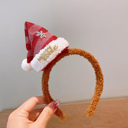 Red cute Christmas hat headband plush hairpin super cute bow hairpin new Korean Christmas headgear