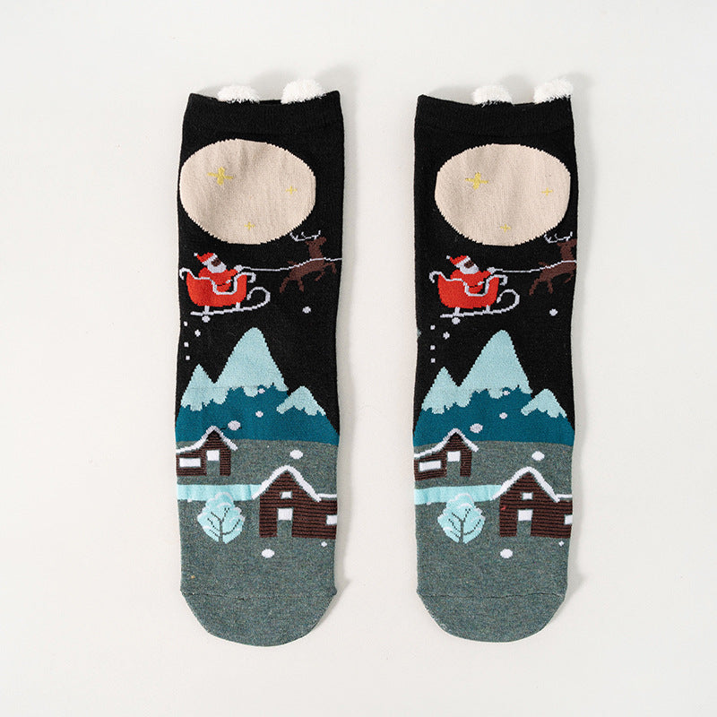 Christmas socks autumn and winter men's and women's tide socks cotton medium tube cartoon Japanese cute socks