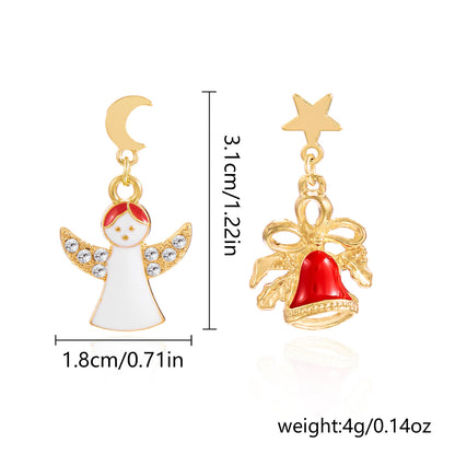 Diamond Christmas tree bow garland bell pendant earrings personalized asymmetrical Christmas earrings