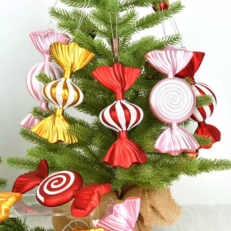 Christmas decoration dopamine candy pendant gold pink plastic painted candy Christmas tree arrangement pendant hanging