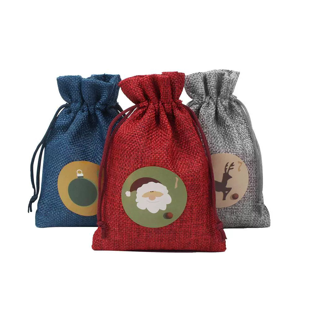 Linen Christmas Bag Candy Packaging Bag Christmas Advent Calendar 24 Colors Christmas Gift Bag Storage Set