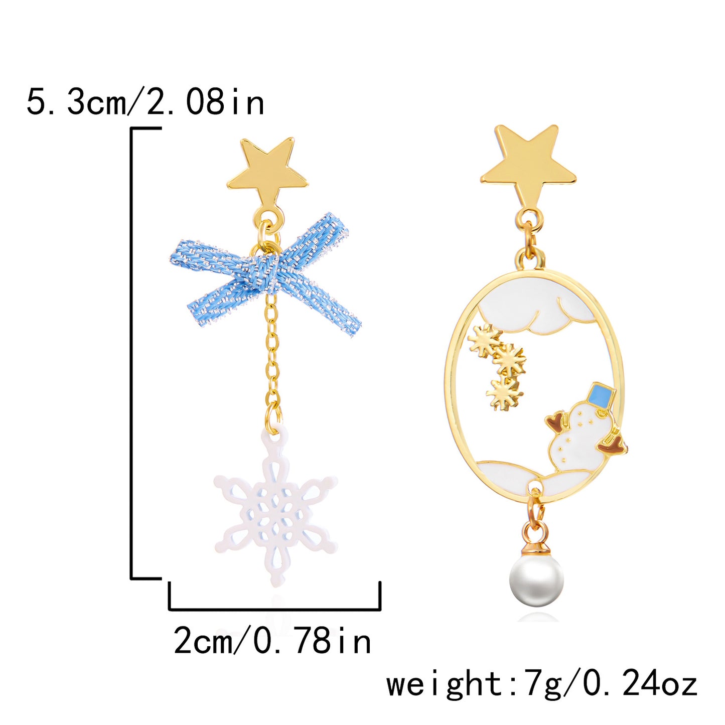 Diamond Christmas tree bow garland bell pendant earrings personalized asymmetrical Christmas earrings