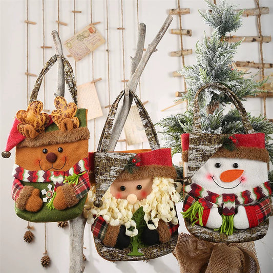 Christmas decorations imitation bark gift bag creative three-dimensional old man snowman deer gift bag