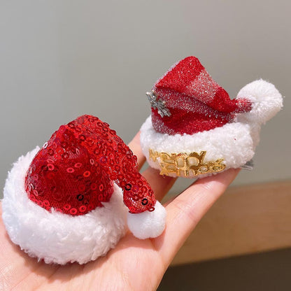 Red cute Christmas hat headband plush hairpin super cute bow hairpin new Korean Christmas headgear