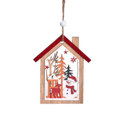 Christmas decoration Christmas tree old man snowman deer wooden hollow house pendant wooden print Christmas tree