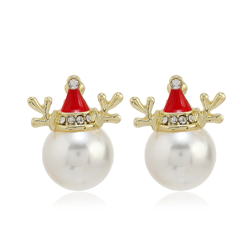 New Christmas Earrings Alloy Diamond Set Pearl Elk Snowflake Bells Earrings Earrings Women