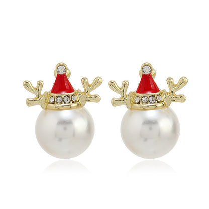 New Christmas Earrings Alloy Diamond Set Pearl Elk Snowflake Bells Earrings Earrings Women