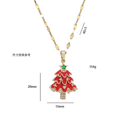 Necklace women's copper inlaid zirconium plated real gold hollow wishing Christmas tree pendant fashion temperament Christmas necklace