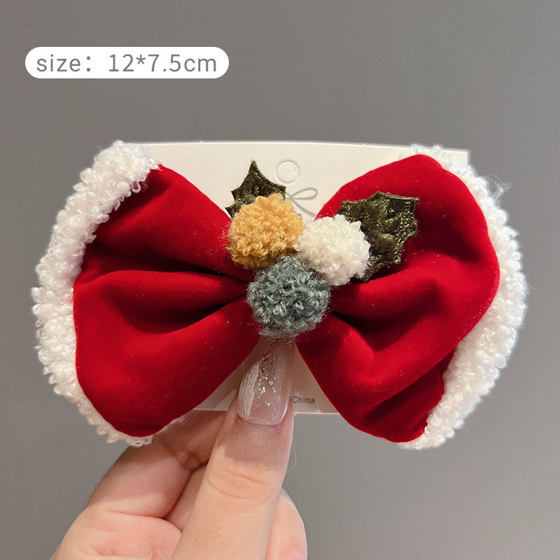 Big Red Bow Hairball Hair Accessories Christmas Ornaments Hairpin Princess Christmas Hairpin Headgear