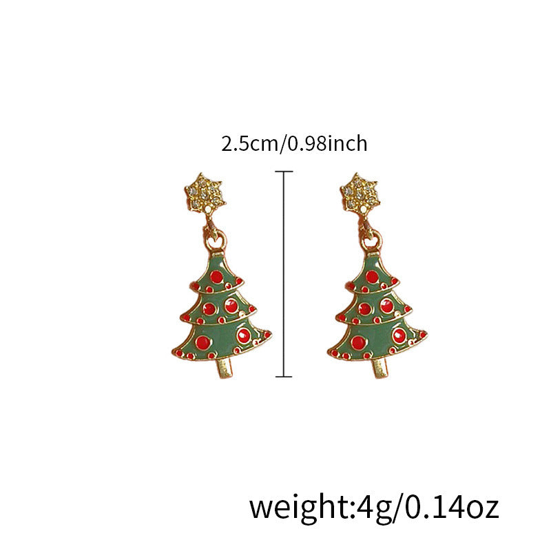 Pink Christmas tree five-pointed star earrings women's fashion light luxury temperament sweet and gentle Christmas stud earrings trendy earrings