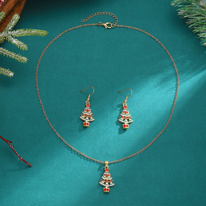 Christmas tree necklace Christmas ornaments Elk socks Santa snowman necklace earrings set